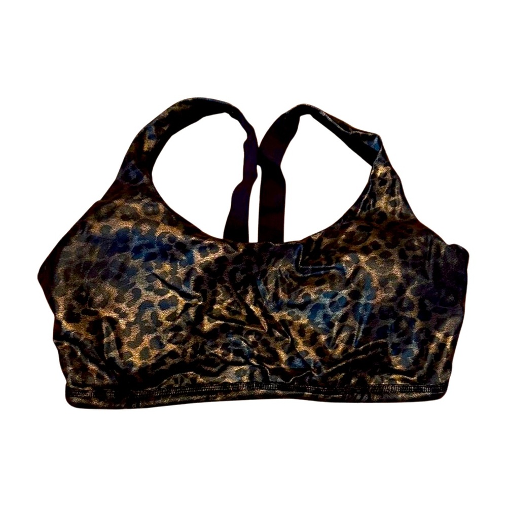 Spanx Leopard Print Metallic Sports Bra Longline Bralette Size L